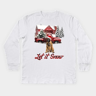 Malinois Let It Snow Tree Farm Red Truck Christmas Kids Long Sleeve T-Shirt